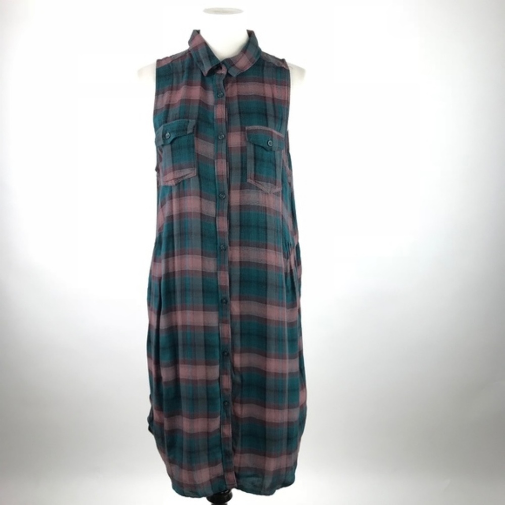 BP Long Plaid Button-Up Dress